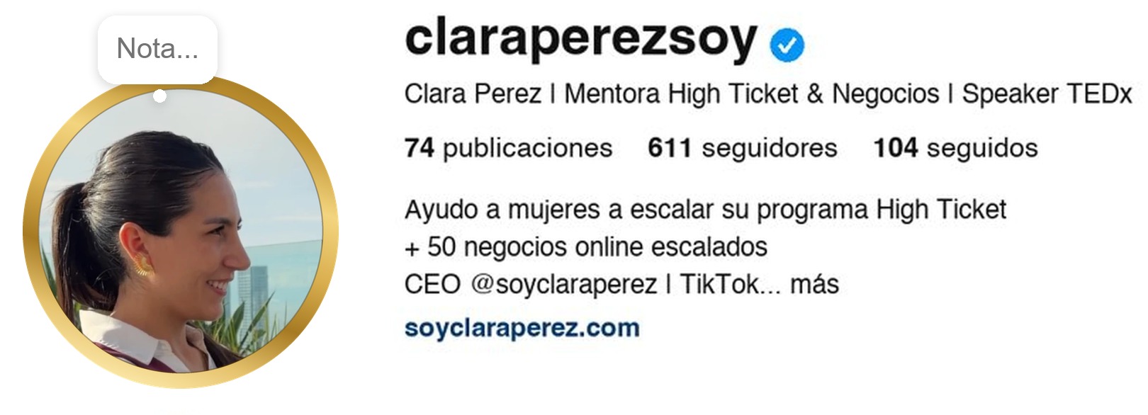 Perfil de Instagram @claraperezsoy de Clara Pérez con 611 seguidores